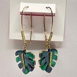 Betsey Johnson Tropical Monstera Palm Leaf Jewel Dangle Earrings